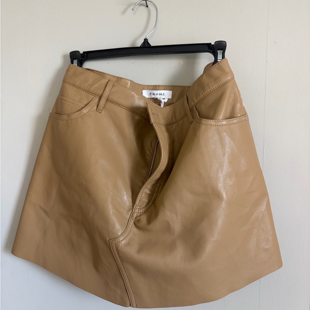 Frame Denim Camel Leather Mini Skirt